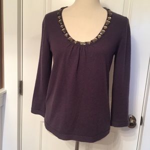 WORTH SWEATER SCOOP NECK PURPLE CASHMERE BEADED Size M